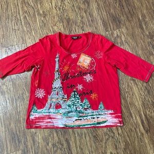 Onque Casuals Festive Red Paris Long Sleeve Tee
